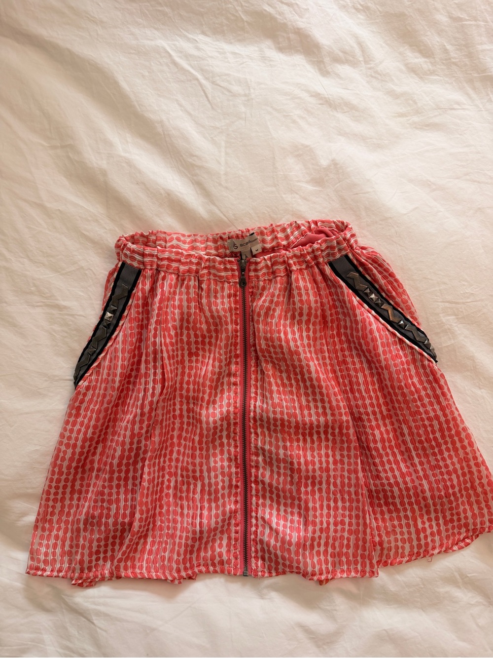 BCBGeneration Coral Pink Patterned Zip-Front Skater Skirt